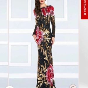 MAC DUGGAL Long sleeve Sequin Column Gown in Black Size US 8 NWT